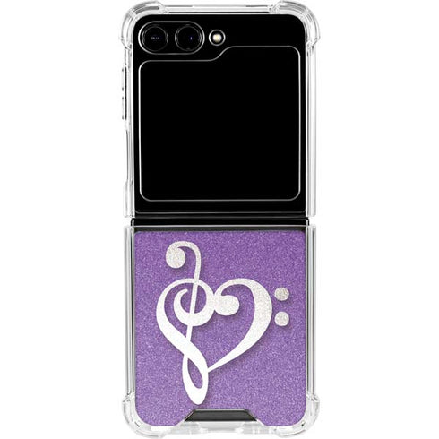 Purple Glitter Musical Heart Galaxy Z Flip6 Clear Case